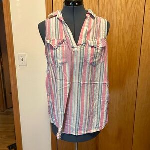 AFF Pink and White Striped Sleeveless Blouse